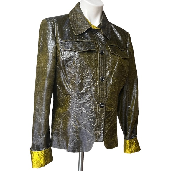 Emil Rutenberg Button Down Textured Crinkle Sheen Blouse - Picture 3 of 11